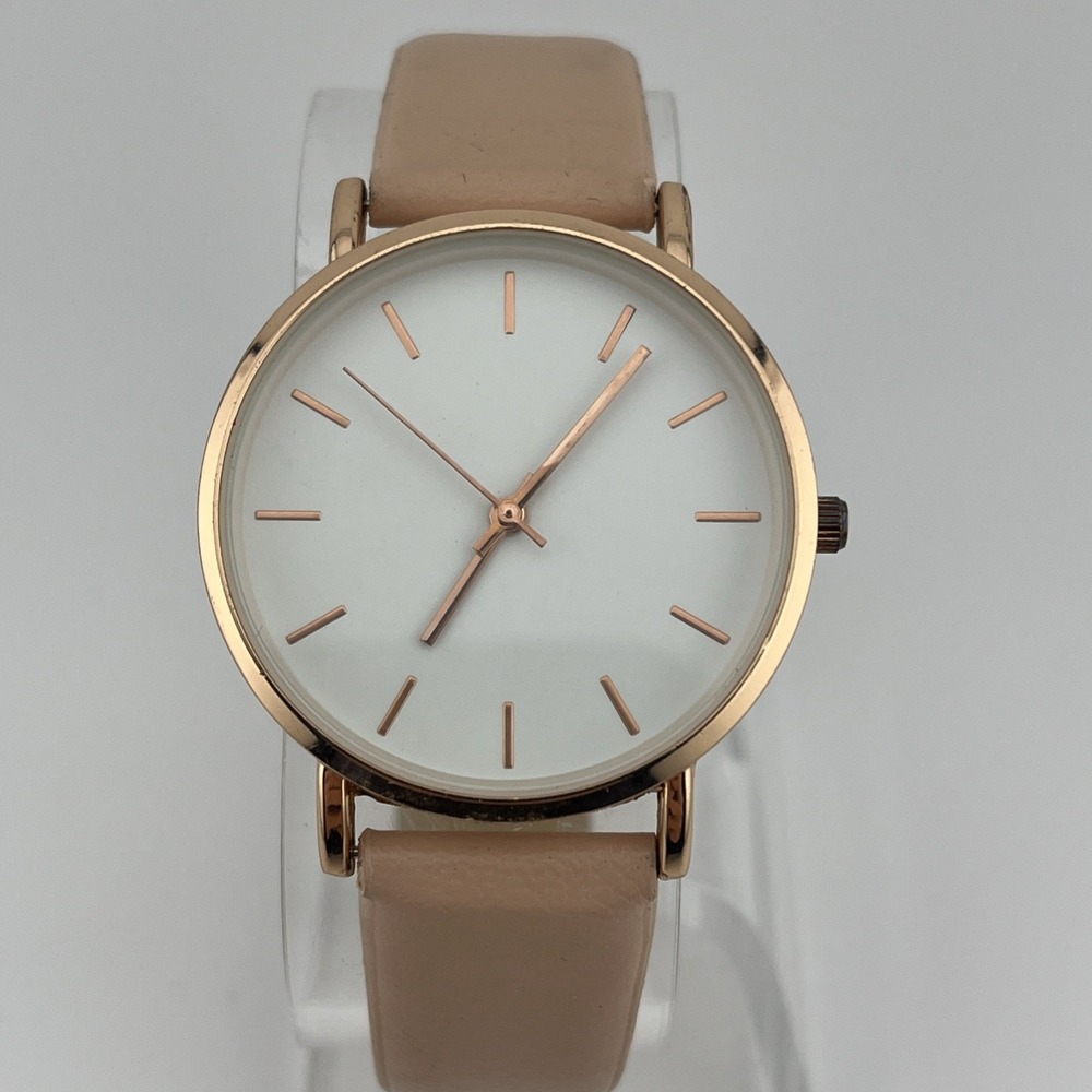 A New Day Watch Women 37mm Rose Gold Case Pink Faux Leather Band- New Battery